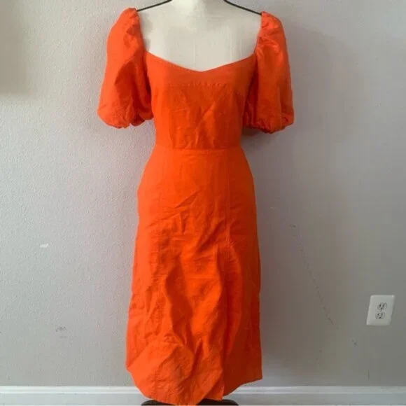 NWOT Banana Republic Bright Orange Midi Dress - Picture 7 of 14